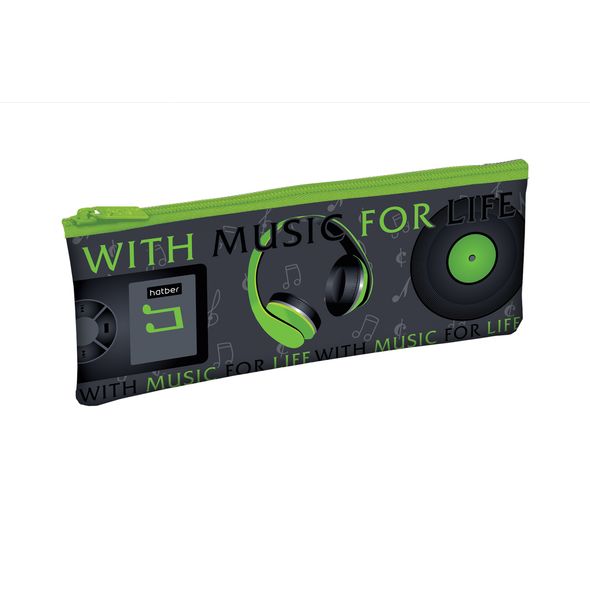 Пенал Hatber 195х75 мм на молнии мягкий -With music for life- , 